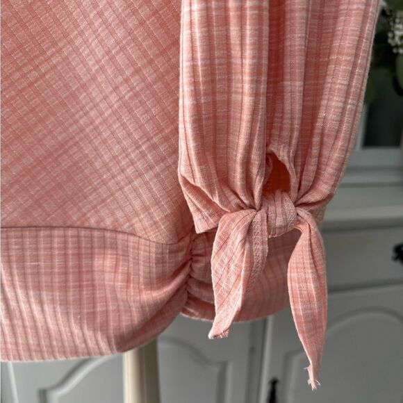 Apt 9 Peach / Pink Textured Top with Tie Sleeves Size XL - Picture 6 of 9